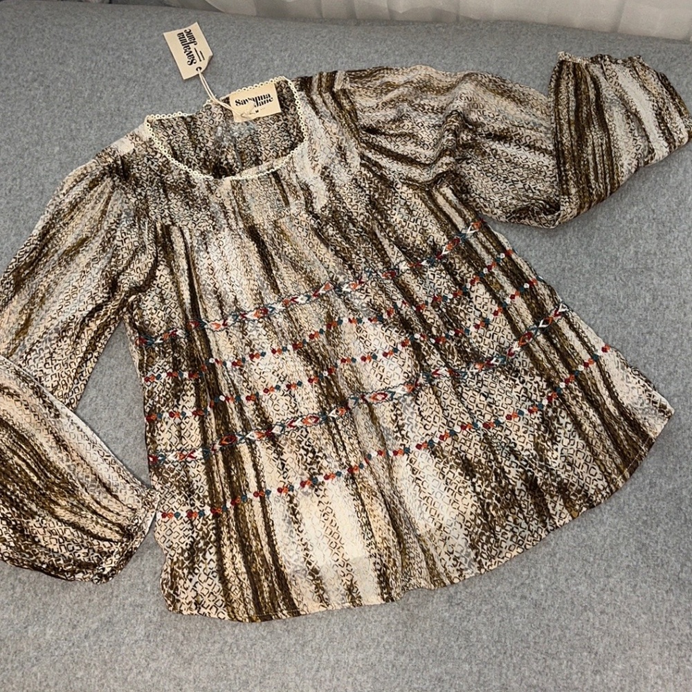 Savanna Jane Boho Top Medium Moody Longsleeve Reptile Flowy Office